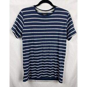 Brave Soul London Men's S Blue White Striped T-Shirt 100% Cotton Crew Neck NWT‎